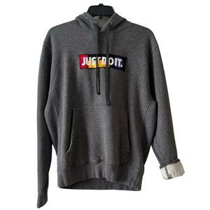 NIKE Just Do It Pullover Hoodie Sweater Embroidered Patch With Pockets Size S